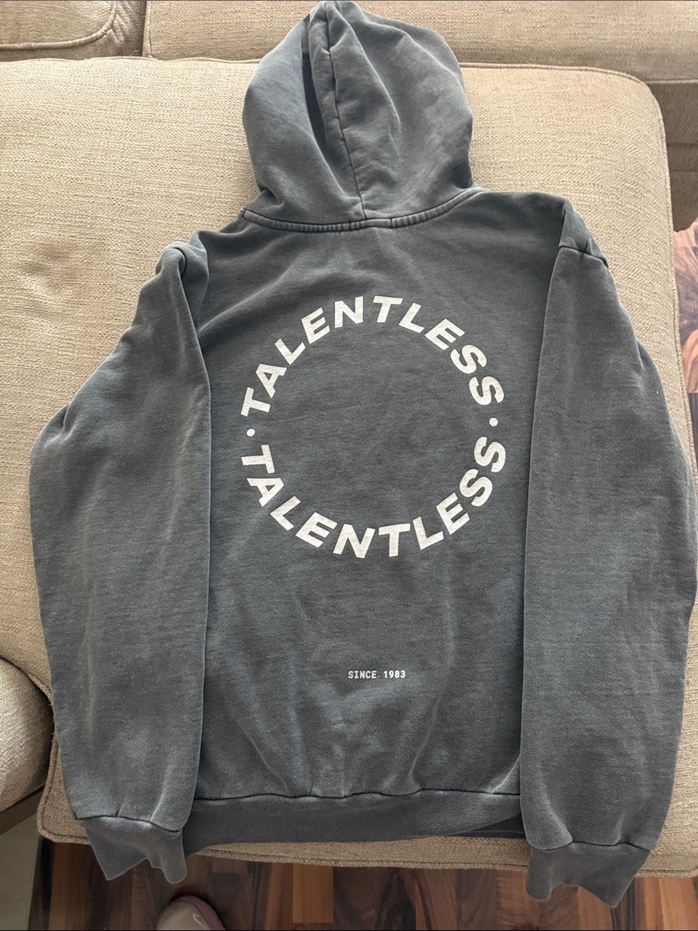 TALENTLESS Vintage Charcoal Hoodie with White Circular Logo